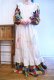 画像1: 70年代ホワイト×カラフルパッチワーク柄刺繍フリルリボン付きスクエアネックパフスリーブ長袖ロングドレス (1)