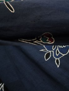 他の写真1: 70年代ネイビー×シルバー花柄くるみボタンVネック襟付きボリュームパフスリーブ長袖パキスタンコットンドレス