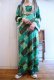 画像2: 70年代グリーン×ブラウン花柄クロシェレース付きパフスリーブ長袖ドレス (2)