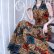 画像2: ブラウン×オレンジ×ブルー花柄ハートボタンホルターネックアフリカンバティックドレス (2)