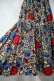 画像13: グレー×レッド×ブルーボタニカル柄シャーリング切替ラウンドネック半袖アフリカンバティックドレス