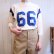 画像1: ホワイト×ブルーナンバリングクルーネック七分袖フットボールTシャツ (1)