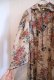 画像8: 70年代ベージュ×ネイビー×レッド花柄ハーフボタンポケット付き開襟フレアスリーブ長袖ドレス