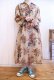 画像4: 70年代ベージュ×ネイビー×レッド花柄ハーフボタンポケット付き開襟フレアスリーブ長袖ドレス