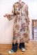 画像3: 70年代ベージュ×ネイビー×レッド花柄ハーフボタンポケット付き開襟フレアスリーブ長袖ドレス