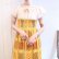 画像1: 70年代イエロー×ホワイト×レッド花柄シャーリングデザイン半袖ドレス (1)