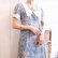 画像6: 60〜70年代サックスブルー×ホワイト×ピンク花柄リボン付き丸襟パフスリーブ半袖ドレス