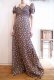 画像1: 60〜70年代ネイビー×ベージュピンク花柄レース切替シャーリングリボン付きパフスリーブ半袖ドレス (1)