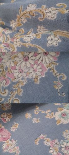 他の写真1: 60〜70年代サックスブルー×ホワイト×ピンク花柄リボン付き丸襟パフスリーブ半袖ドレス