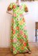 画像2: 60〜70年代グリーン×ピンク花柄＆チェックVネック半袖ドレス (2)