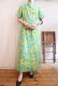 画像1: 60年代ブルー×グリーン×ライトグリーン花柄クルーネック半袖ドレス (1)