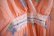画像8: 70年代ペールオレンジ×ブルー花柄レース付きカシュクールワイドスリーブ七分袖ドレス