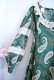 画像8: 60〜70年代グリーン×ホワイト×ペールグリーン花＆ペイズリー柄レース付きラウンドネック長袖ドレス (8)