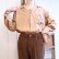 画像1: "Ralph Lauren" ベージュ×ブラウン刺繍ポケット付き開襟長袖レーヨンシャツ (1)
