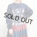 ▼30％OFF▼　made in USA ネイビー×カラフル♡＆花＆鳥プリントクルーネック長袖スウェット