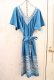 画像9: サックスブルー×ホワイトグアテマラ刺繡ウエストリボン付きVネック半袖ドレス
