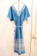 画像14: サックスブルー×ホワイトグアテマラ刺繡ウエストリボン付きVネック半袖ドレス