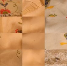 他の写真3: 70年代クリームホワイト×イエロー×レッド花柄レース切替ウエストリボン付きフレアスリーブ長袖ロングドレス