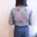 画像6: ライトブルー×イエロー×ブルー花＆女の子刺繍パッチワーク切替胸ポケット付き長袖シャンブレーシャツ (6)