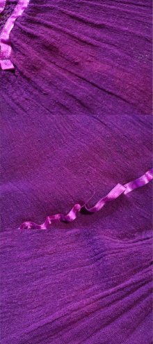 他の写真3: パープル無地かぎ編み切替サテンテープ付きスクエアネック七分袖メキシコガーゼチュニック
