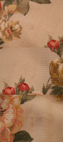 他の写真2: made in USA ベージュ×グリーン×コーラルピンク花柄ウエストリボン付きラウンドネック半袖ドレス