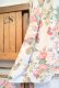 画像8: made in USA ベージュ×グリーン×コーラルピンク花柄ウエストリボン付きラウンドネック半袖ドレス
