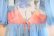 画像16: 50〜60年代ライトブルー×パステルピンク×ホワイトシースルー花柄サテンリボン付きボリュームスリーブ五分袖シフォンドレス