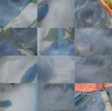 他の写真1: 50〜60年代ライトブルー×パステルピンク×ホワイトシースルー花柄サテンリボン付きボリュームスリーブ五分袖シフォンドレス