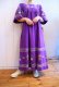 画像3: パープル×イエロー×カラフルグアテマラ刺繍ポケット付きスクエアネック半袖ドレス (3)