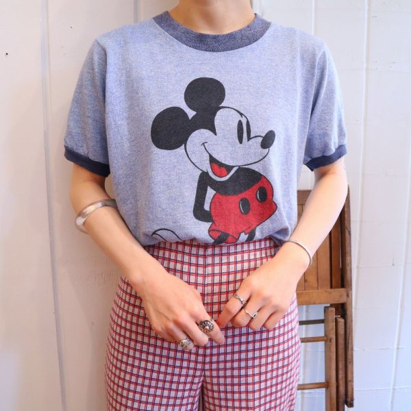 画像2: ライトブルー×ブラック×レッドミッキーマウスプリントクルーネック半袖リンガーTシャツ