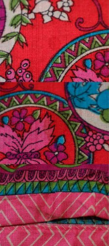 他の写真1: 70年代 レッド×ブルー×ピンク花＆サークル柄ロングスカート