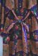 画像16: 70年代パープル×オレンジレッド×ピンク花＆ペイズリー柄リボン付きスクエアネックワイドスリーブ七分袖ロングドレス