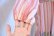 画像12: 70年代 ピンク×ホワイト×くすみブルーストライプ＆パッチワーク柄ウエストリボン付きラウンドネックボリュームスリーブ長袖ティアードロングドレス