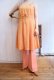 画像2: オレンジ×イエローチェック飾りリボン付きキャミソールミドル丈ドレス (2)
