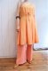 画像1: オレンジ×イエローチェック飾りリボン付きキャミソールミドル丈ドレス (1)