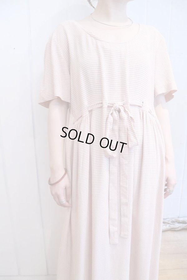 画像2: made in USA くすみピンクオレンジ×ホワイトギンガムチェックウエストリボン付き半袖ドレス