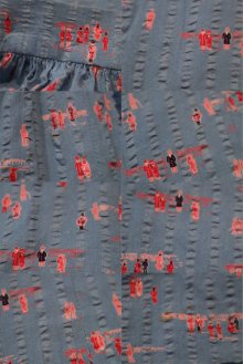 他の写真1: 60年代ブルー×ピンク人＆風景柄裾フリルロングスカート
