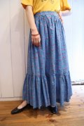 60年代ブルー×ピンク人＆風景柄裾フリルロングスカート