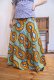画像8: ライトグリーン×オレンジ×ブルー幾何学柄アフリカンバティックロングスカート