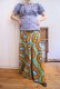 画像6: ライトグリーン×オレンジ×ブルー幾何学柄アフリカンバティックロングスカート