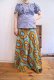画像5: ライトグリーン×オレンジ×ブルー幾何学柄アフリカンバティックロングスカート
