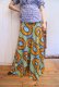 画像9: ライトグリーン×オレンジ×ブルー幾何学柄アフリカンバティックロングスカート