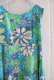 画像12: 70年代ブルー×ライトグリーン×ベージュ花柄ラウンドネックノースリーブハワイアンドレス