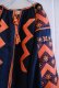 画像16: ブラック×オレンジレッド×イエローエスニック刺繡タッセルリボン付きスリットネックバルーンスリーブ長袖チュニック