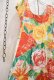 画像14: オレンジ×イエロー×グリーン花柄ウエストリボン付きラウンドネック半袖ハワイアンレーヨンドレス