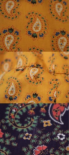 他の写真3: 70年代オレンジイエロー×ネイビー×レッドペイズリー＆花柄ウエストリボン付きバルーンスリーブ長袖ドレス