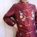 画像1: ダークレッド×ベージュ×カラフル花刺繍スタンドカラー長袖チャイナシャツジャケット (1)