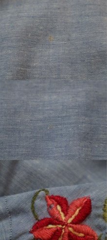 他の写真2: 70年代”BIGMAC”ライトブルー×レッド×カラフル花刺繍なみなみテープ＆レース胸ポケット付き長袖シャンブレーシャツ