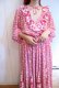 画像7: "Susan Freis"ピンク×ホワイト花柄フリルデザインプリーツ切替リボン付きカシュクールバルーンスリーブ長袖ドレス