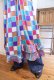 画像6: 80年代ライトブルー×ピンク×カラフルブロックチェックフリルデザインタッセルリボン付きカシュクール長袖ティアードドレス